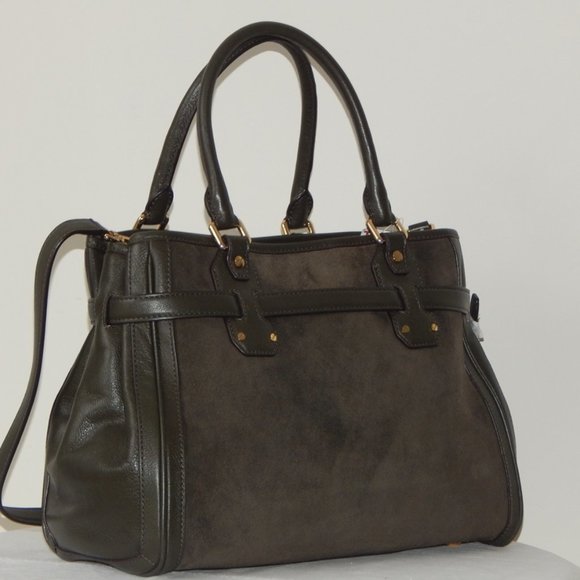 MICHAEL KORS HUDSON Leather Suede Large Tote Satchel Shoulder BAG Dark Olive NWT - Picture 11 of 14